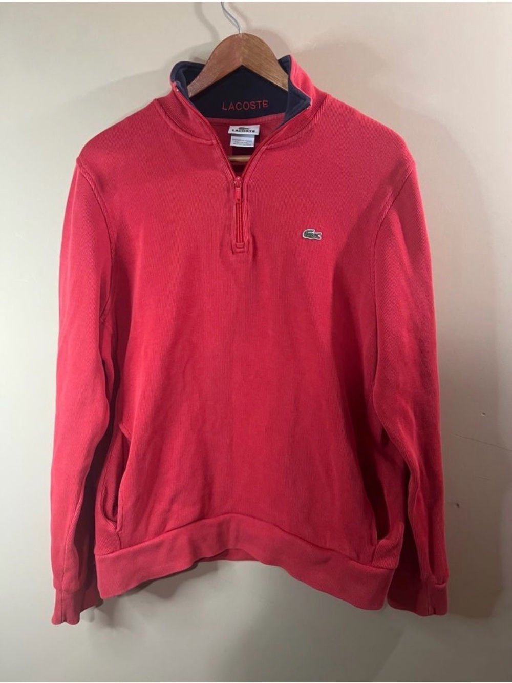 Lacoste Men's Coral Red Quarter-Zip Pullover Sweatshirt